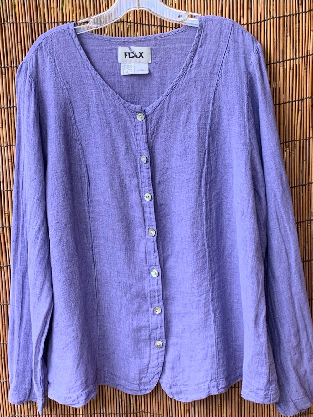 FLAX Lavender 100% Linen Button-Front Women's Top 1G